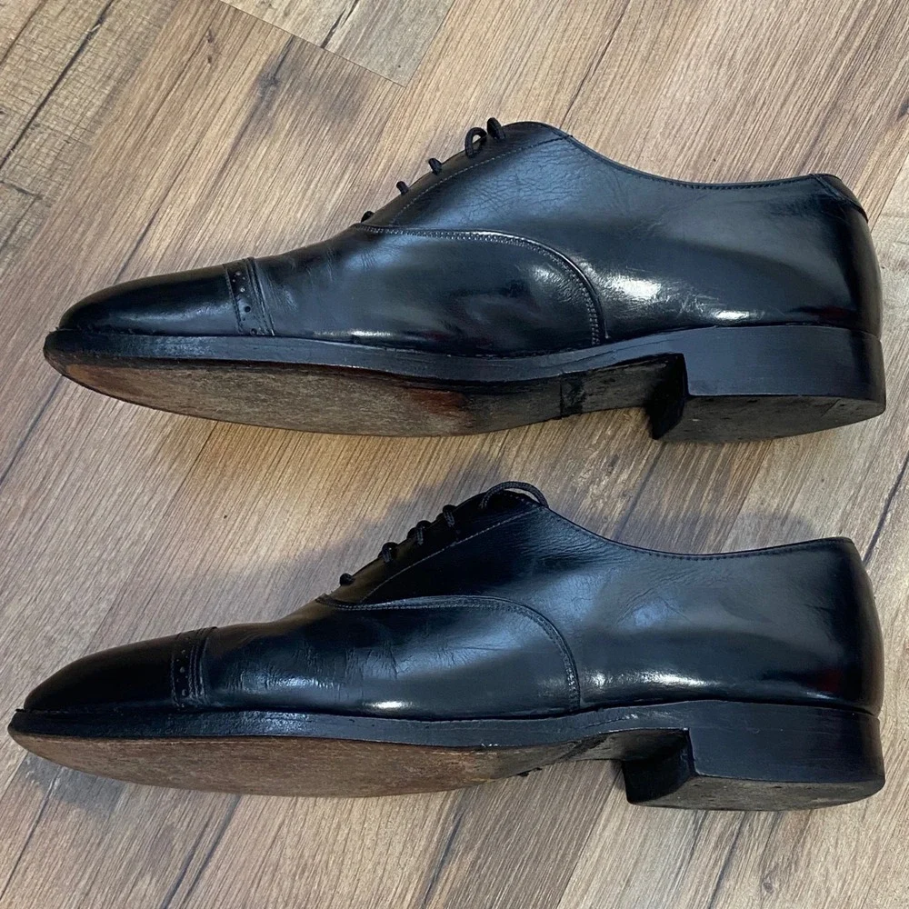 Brooks Brothers Peal & Co Mens Black Leather Cap Toe Oxford Shoes 8 D England